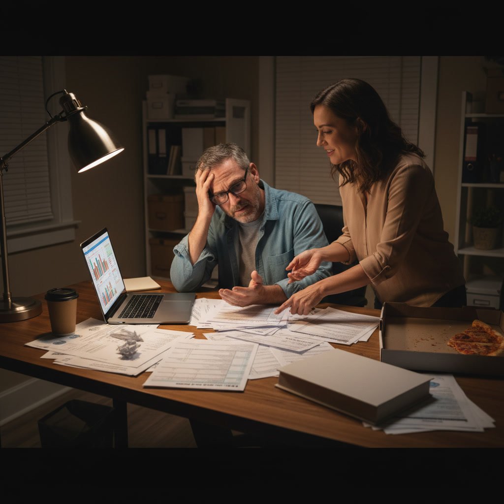 Spanish-speaking business owner reviewing bilingual tax documents with professional accountant