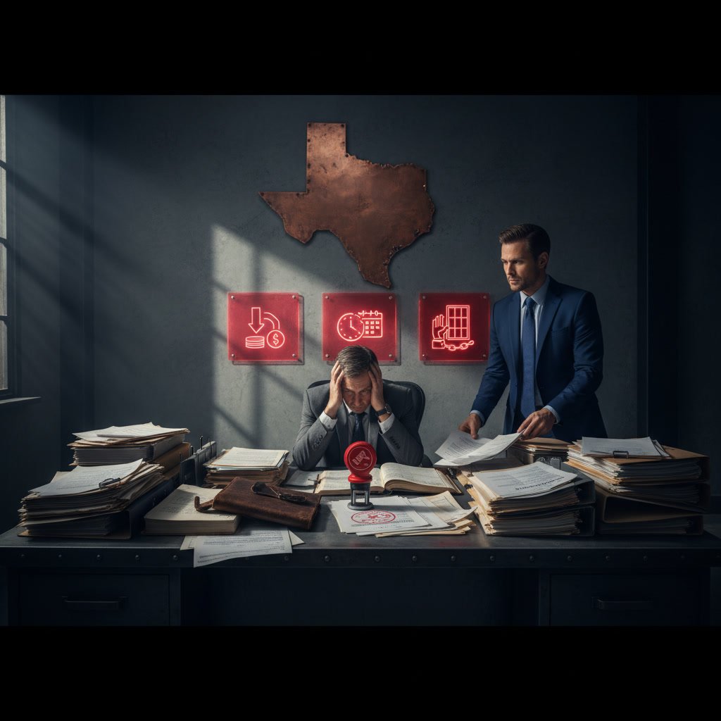 Texas business owner reviewing tax documents to avoid business tax penalties
