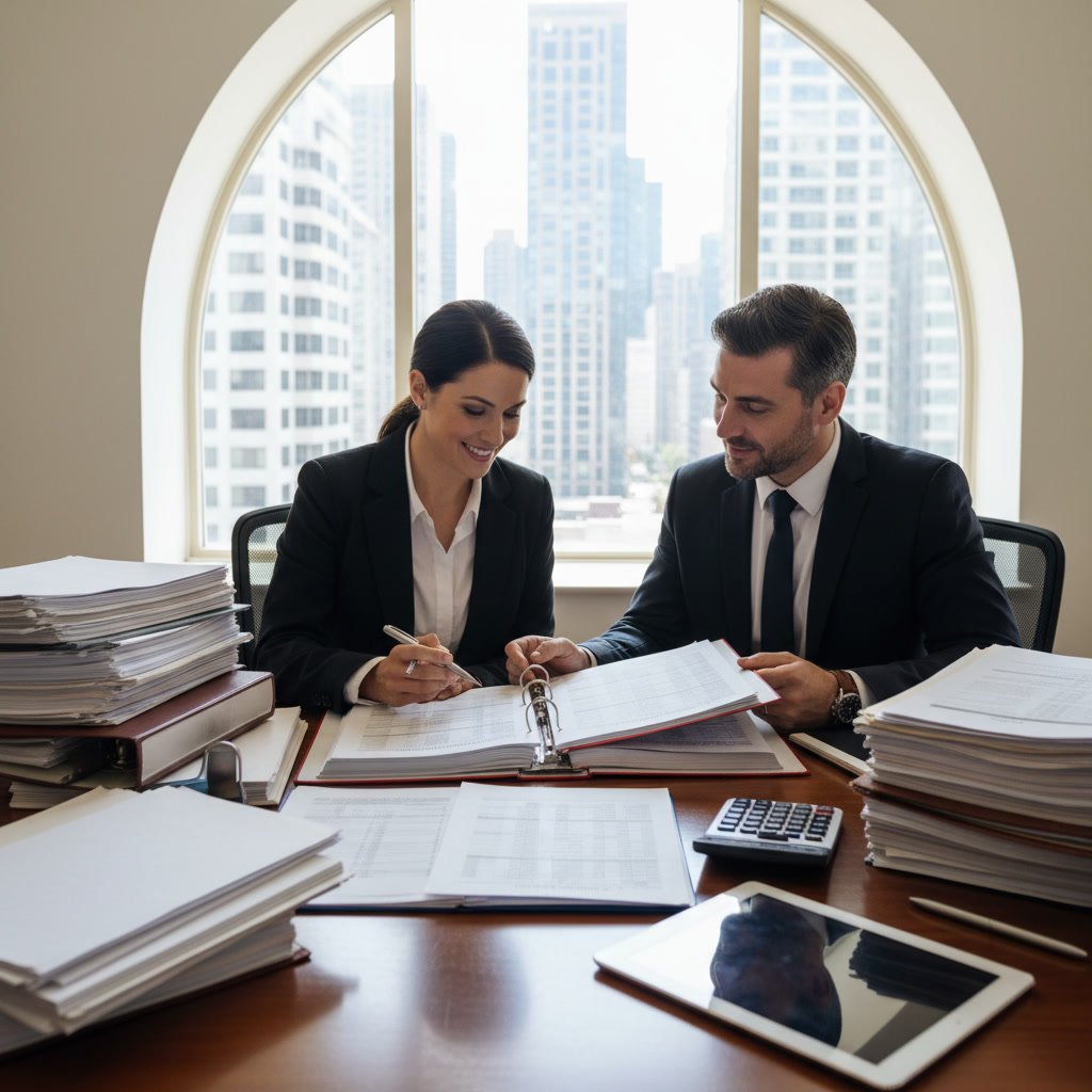 organized bookkeeping records and financial documents prepared for business funding application