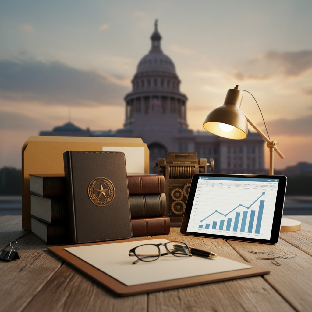 Texas business owner reviewing financial documents and bookkeeping records for SBA loan application