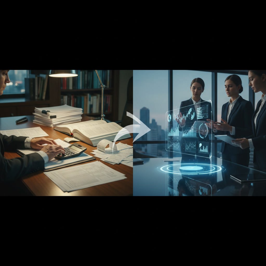 Business owner comparing tax preparation and accounting services with financial advisor