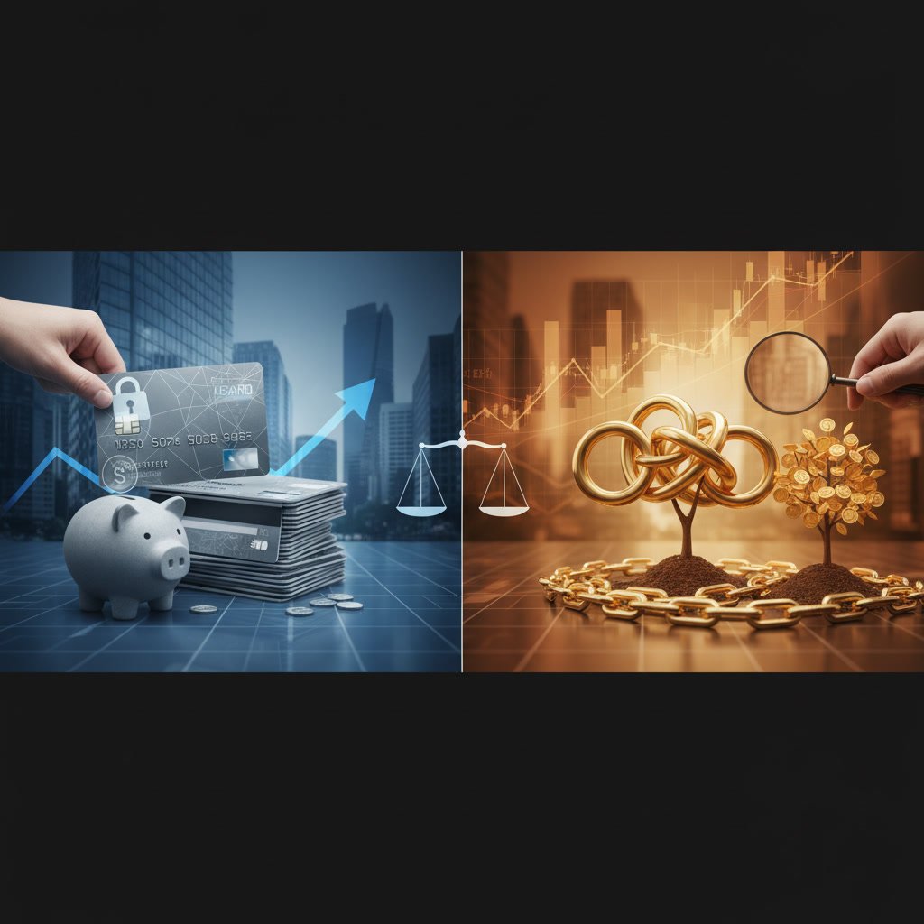 Secured credit card and credit builder loan documents side by side for comparison